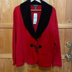 NWT Ralph Lauren 1X black velvet collar cotton blend red blazer, toggle button